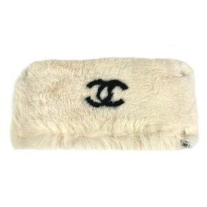 CHANEL vintage CC CC Mark Logo Fur Accessories bangle Bracelet fur Black/White